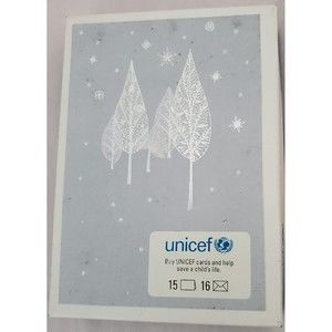 Unicef Greeting Cards Silver Trees Joyous Season Wishes XMas New Year Unused 15